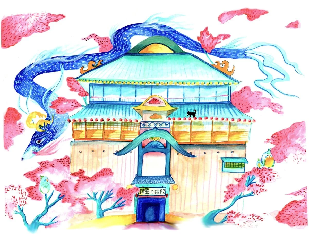 « Le temple aux esprits » Aquarelle A3 A3